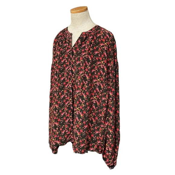 Something Navy Blouse Button Up Shirt Long Sleeve Red Pink Floral Size Large - Picture 2 of 14